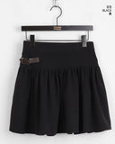 Larit Leather Buckle Corduroy Flare Tiered Golden Mini Skirt