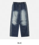 Moshu track line string denim pants