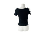 Dis Twist Strap Shoulder Lace Short Sleeve T-shirt