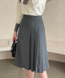 All-Grit Check Unbalanced Pleated Banding Skirt