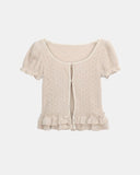 [3SET] Woomin Lace Muffler Short Sleeve Cardigan Long Sleeve T-Shirt Set