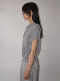 GINGHAM SHIRRING ZIP-UP