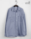 [UNISEX] Barket Vintage Oversized-fit Stitch Denim Long Sleeve Shirt