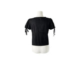 Henry Ribbon Pintuck Shirring Square Short Sleeve Blouse