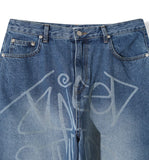 Fancy Lettering Balloon Denim Pants