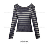 Hamel Ribbed Stripe U-Neck Long Sleeve