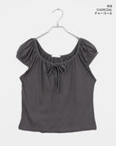 Aceh Dot Shirring Ribbon Cap Sleeve Short Sleeve T-Shirt