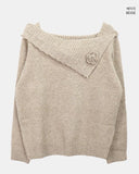 Bohan one-off-shoulder flower pendant wool long-sleeved knit