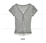 See-through layered button cap sleeve short sleeve