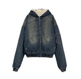 Raven Denim Crop Fur Hood Jumper
