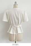 Nahen Round Neck Shirred Puff Blouse