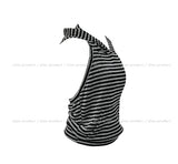Terry Stripe Backless Halter Hooded Sleeveless