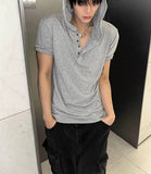 Henley Neck Hood Short Sleeve Sleeve