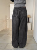 Tapo diagonal line cut washing long wide denim pants