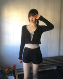 Ponen Cotton Ribbed Crop U-Neck Cardigan