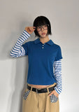 STRIPE LAYERED COLLAR TEE