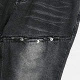 Groove cat-washed rivet flare denim pants