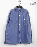 [UNISEX] Barket Vintage Oversized-fit Stitch Denim Long Sleeve Shirt