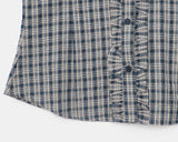 Chili Check Frill Puff Short Sleeve Blouse