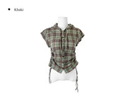 Fran Check Hood Short Sleeve Blouse