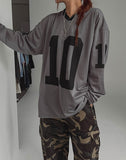 Sporty Numbering Mash V-Neck Long Sleeve