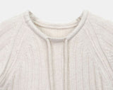 Moon round neck ribbon layered wool short sleeve knit