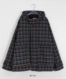 [unisex] Kiteri Fleece Check Hood Half Coat