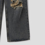 Cork damage washing wide denim pants