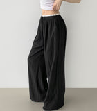 Rustling Color Matching Ice Wide Slacks Banding Pants