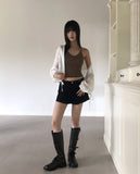 Gali See-Through Strap Hooded Long-Sleeve Cardigan