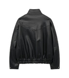 High Neck Curved Leather Jacket