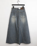 Lazer cut patch maxi denim long skirt