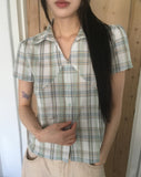 [MADE/TieSET] Canding Check Tie Collar Puff Short Sleeve Shirt Blouse