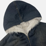 Raven Denim Crop Fur Hood Jumper