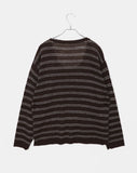 Curled Stripe Round Neck Loose Fit Long Sleeve Knit