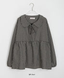 [BAONHAUS] Yokon Check Ribbon Shirring Blouse