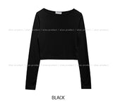 [U-BASIC] Sling U-neck crop long sleeve