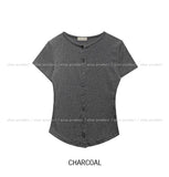 [U-BASIC] Roundy Slim Button Short Sleeve Cardigan