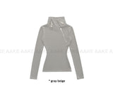 RIBBED ZIP-UP HIGHNECK TOP