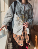 Cross vintage printing two way hoodie zip-up