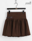 Larit Leather Buckle Corduroy Flare Tiered Golden Mini Skirt