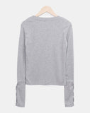 Juen Shoulder Slit Button Long Sleeve T-shirt