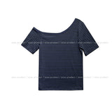 Toe Stripe Unbalance Shoulder Short Sleeve