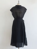 Foven Cowl Neck Wrinkle Banding Wrap Long One Piece