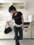 Bulk lace one-off strap short sleeve T-shirt