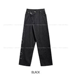 Hotfix side lettering unbalance denim pants