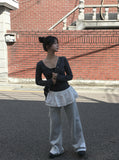 Rube Stripe V-Neck Button Long Sleeve T-Shirt