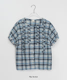 Dudas Frill Check Round Short Sleeve Blouse