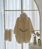 [Muffler + Belt Set] Zader Cape Fur Half Coat