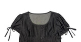 Henry Ribbon Pintuck Shirring Square Short Sleeve Blouse